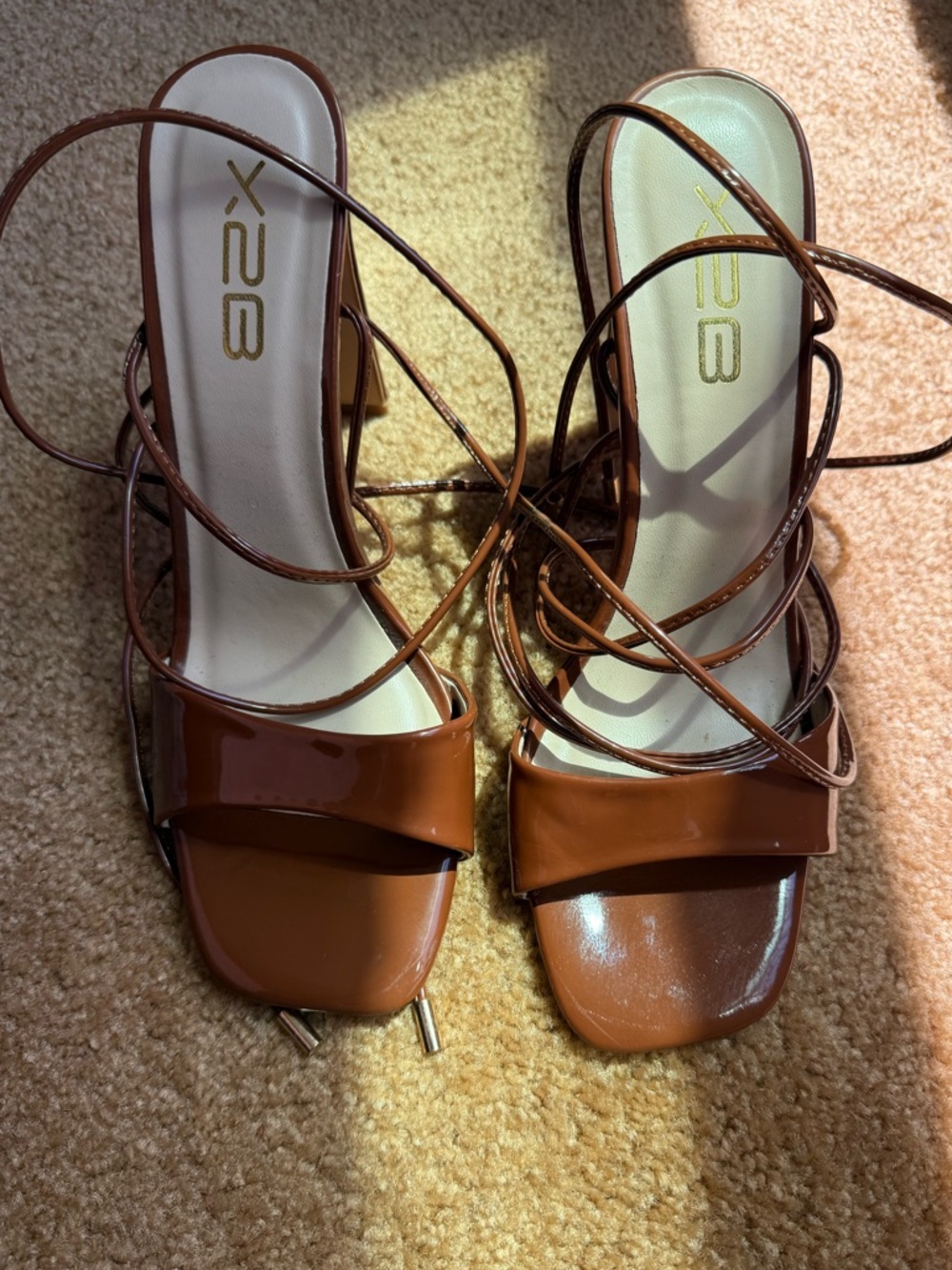 X2 Cognac Brown Lace-Up Square Toe Heels